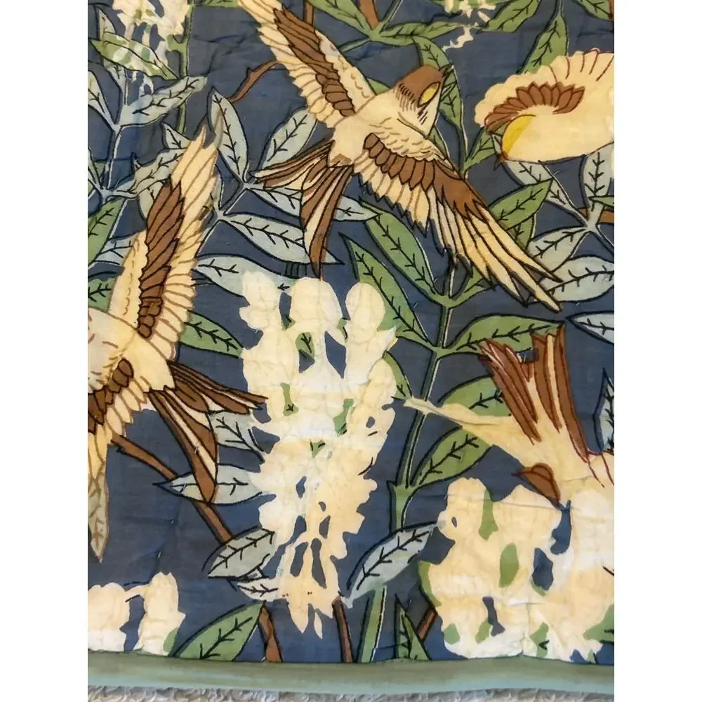 Pottery Barn Pillow Sham Standard Organic Cotton Leaves Clouds Birds Blue Green